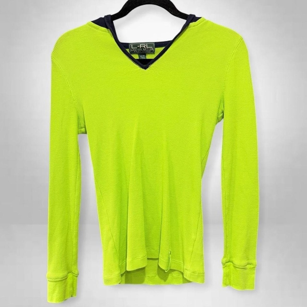 Lauren Ralph Lauren Active 90s style neon green waffle knit long sleeve shirt XS